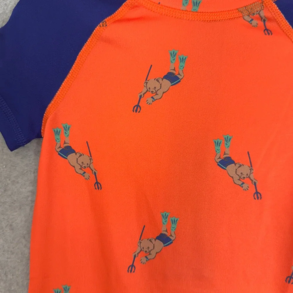 NEW! Ralph Lauren Rash Guard One Piece Kids 18M/24M Orange Polo Bear Scuba Diver